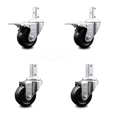 Service Caster 3 Inch Hard Rubber Swivel 3/4 Inch Square Stem Caster Total Lock Brakes, 2PK SCC-SQTTL20S314-HRS-34-2-S-2